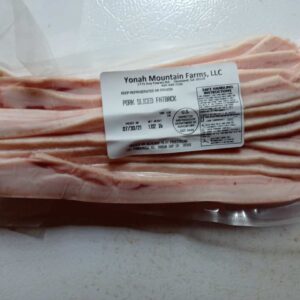 Pork- Sliced fatback, (0.8- 1 lb.), pasture- raised, no corn, no soy, no antibiotics