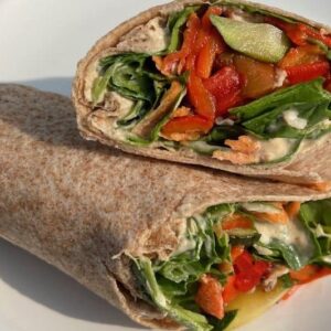 Hummus + Roasted Veggie Wrap – Stop Think Chew
